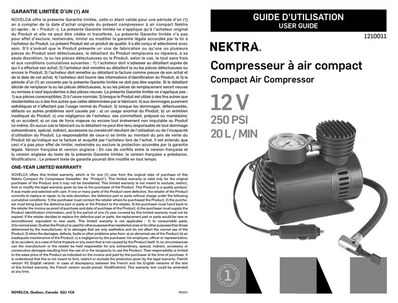 NEKTRA 1210011 user guide