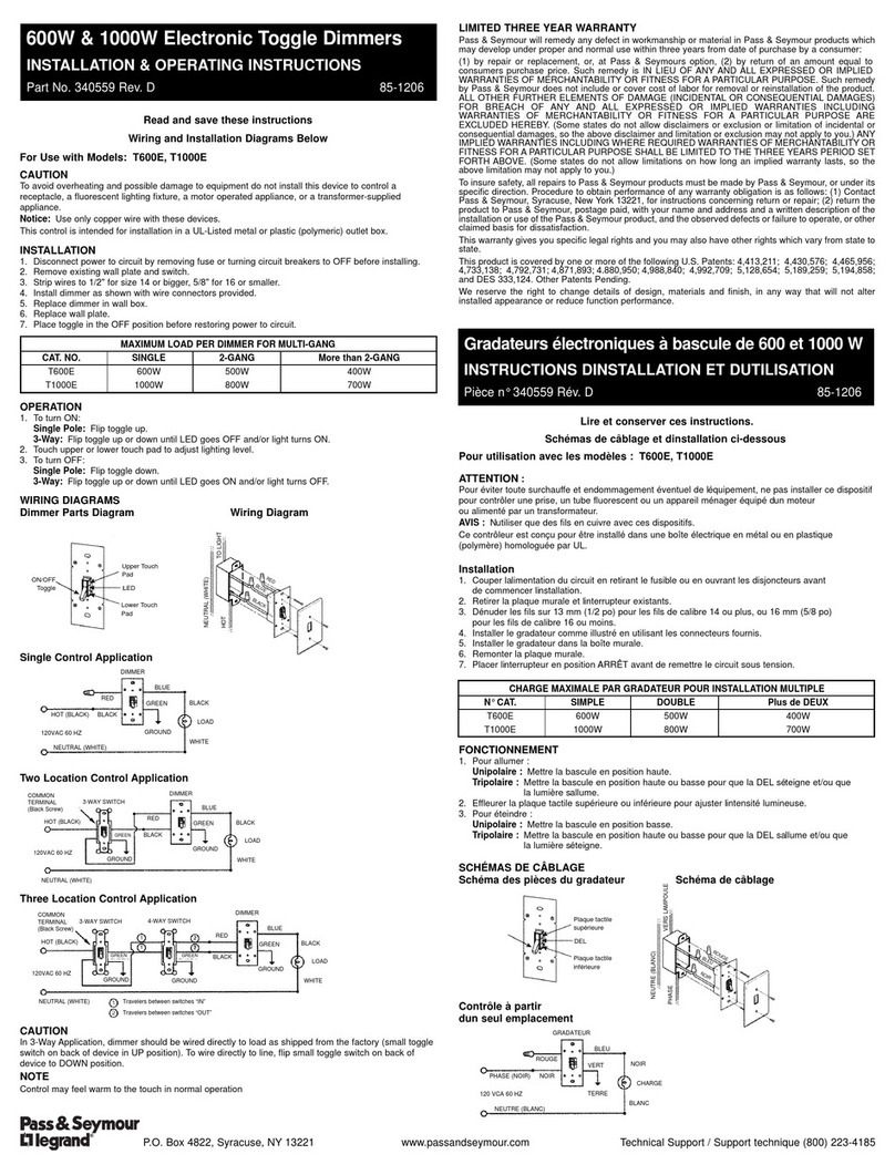 LEGRAND Pass & Seymour T600E Installation & operating instructions