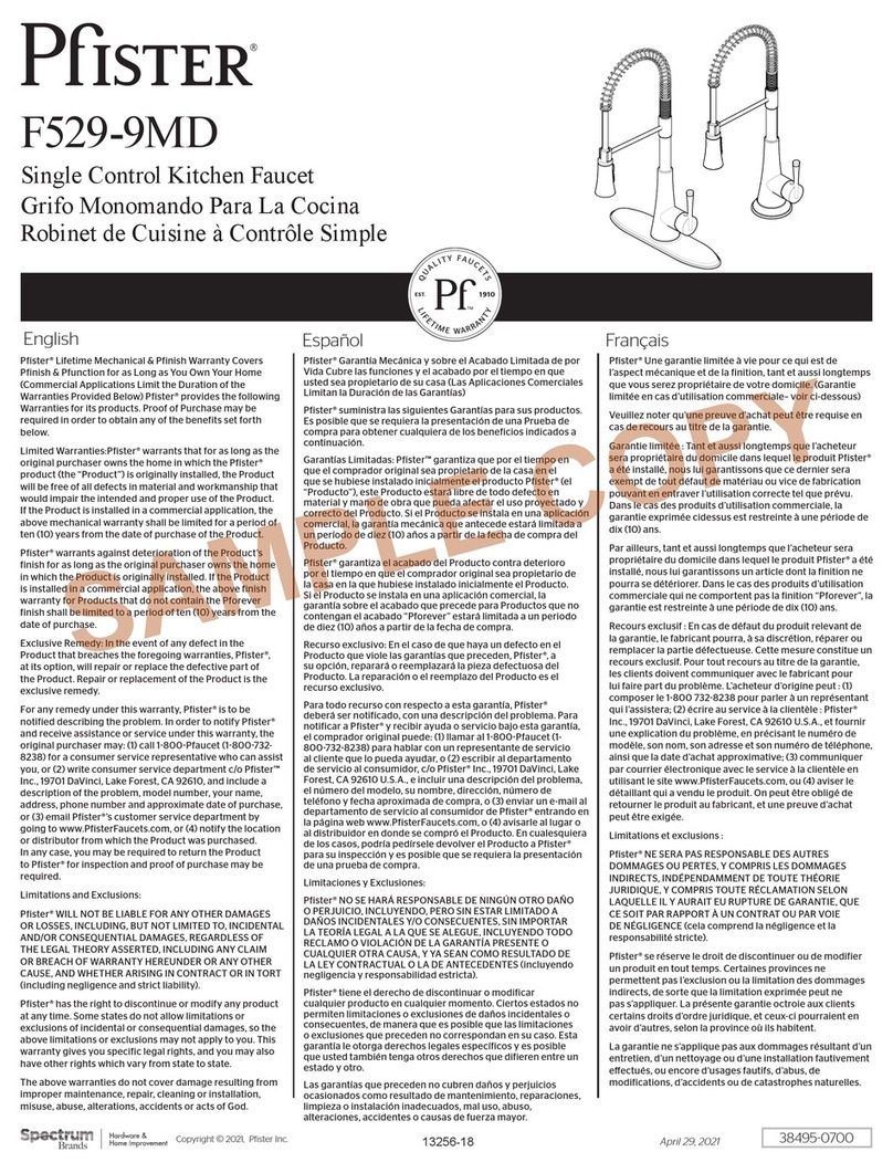 Spectrum Brands Pfister F529-9MD User manual