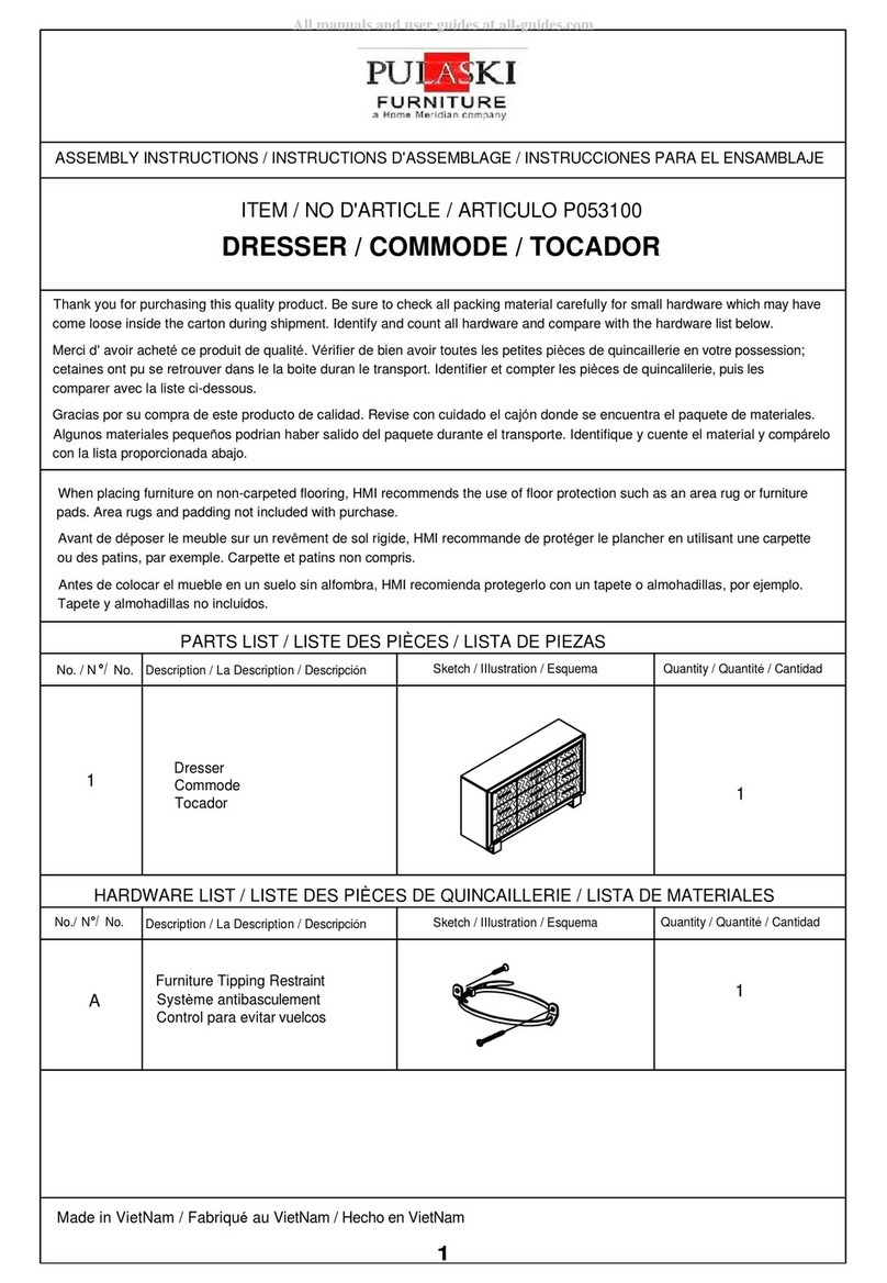 HOME MERIDIAN PULASKI FURNITURE P053100 Assembly instructions HOME MERIDIAN PULASKI FURNITURE P053100 Assembly instructions