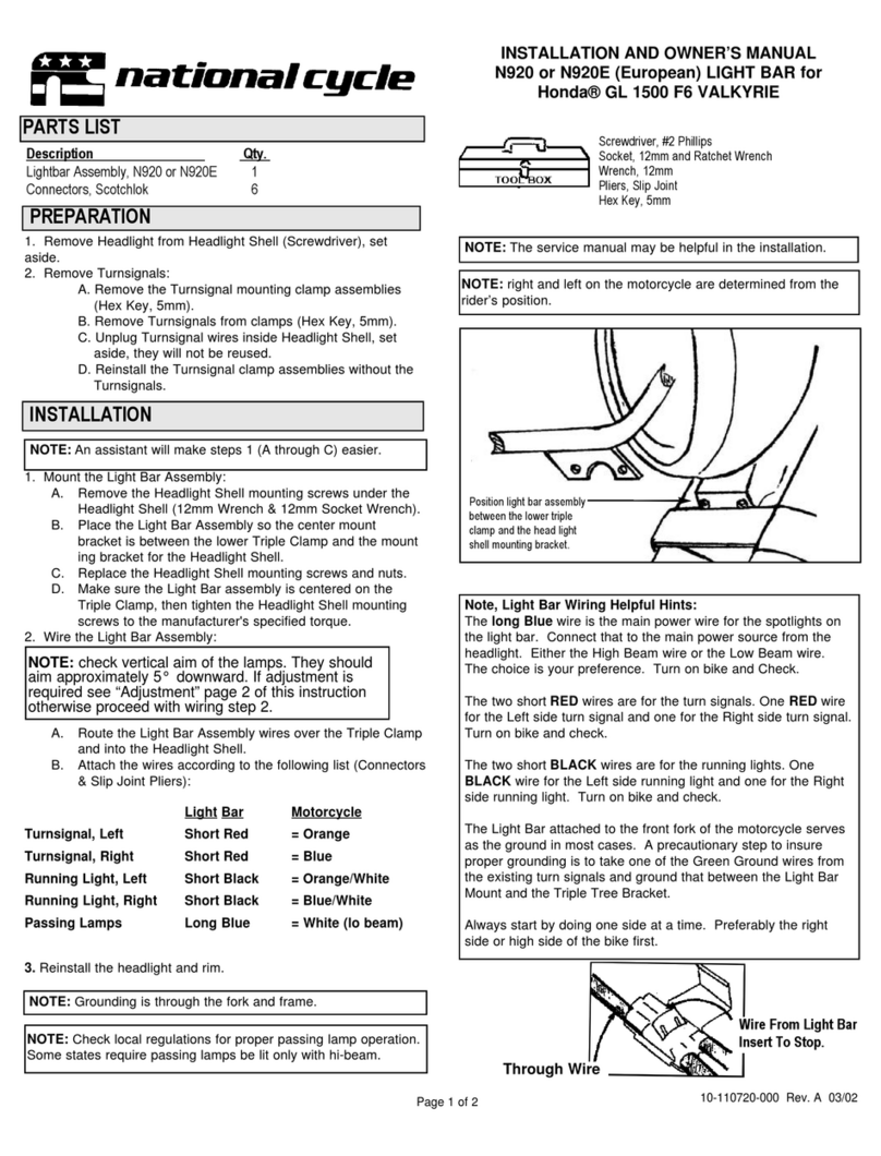 National Cycle N920 Installation and owner's manual