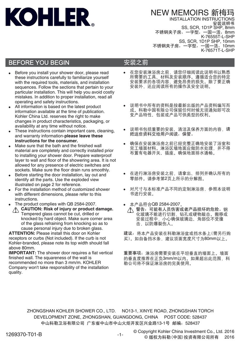 Kohler NEW MEMOIRS K-76555T installation instructions