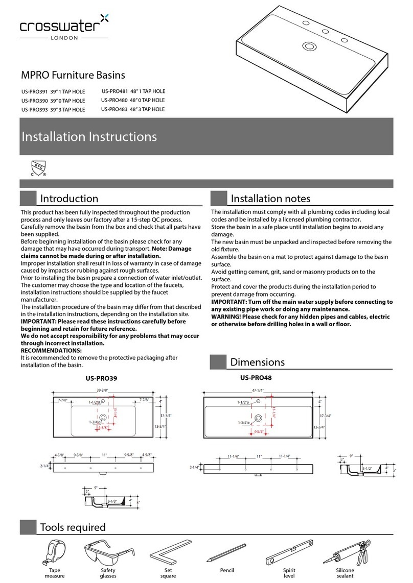 Crosswater MPRO US-PRO391 installation instructions