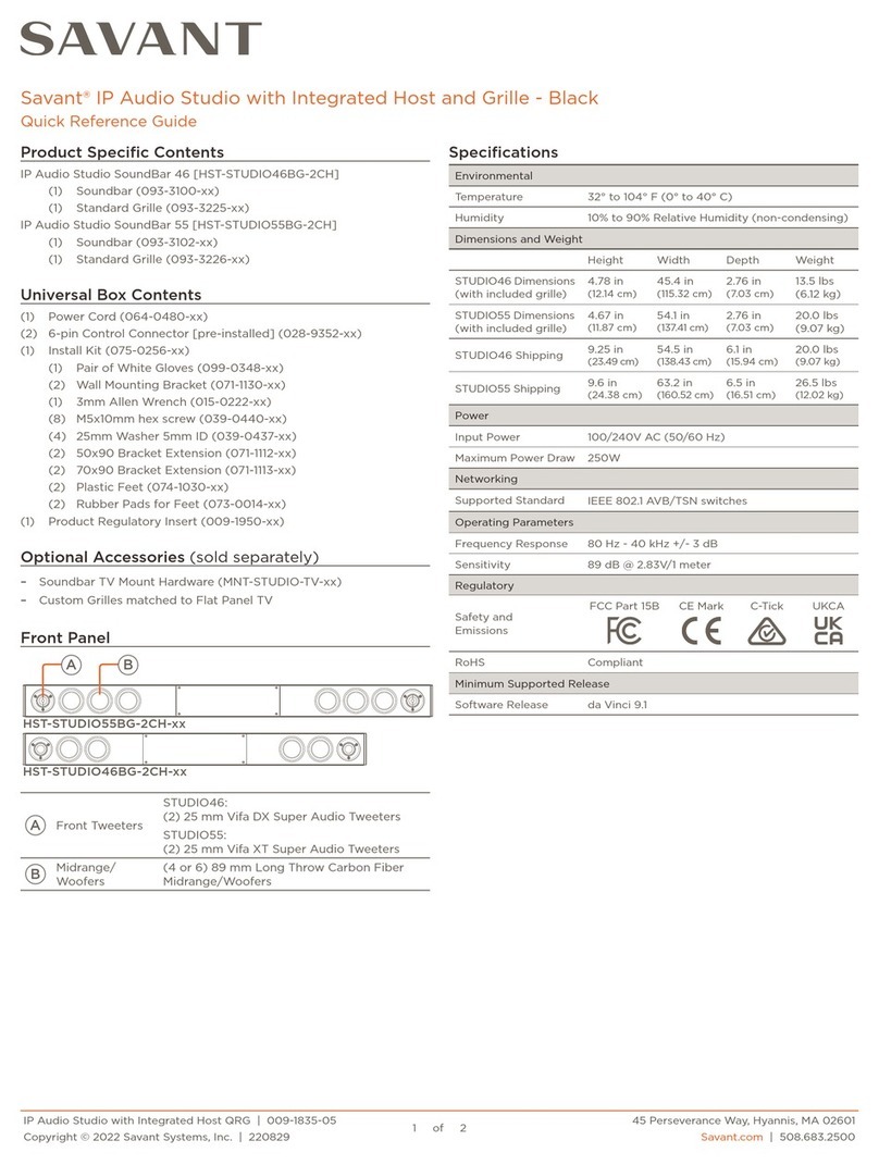 Savant HST-STUDIO46BG-2CH-00 Quick reference guide