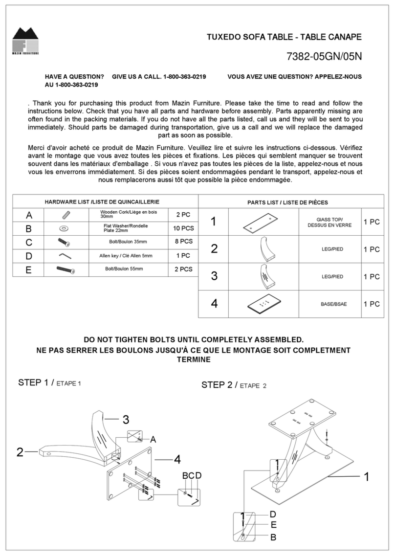 MAZIN FURNITURE TUXEDO 7382-05GN User manual
