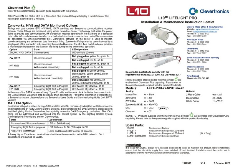 Clevertronics L10 LIFELIGHT PRO LLIFE-PRO SPOT Series Installation and operating instructions