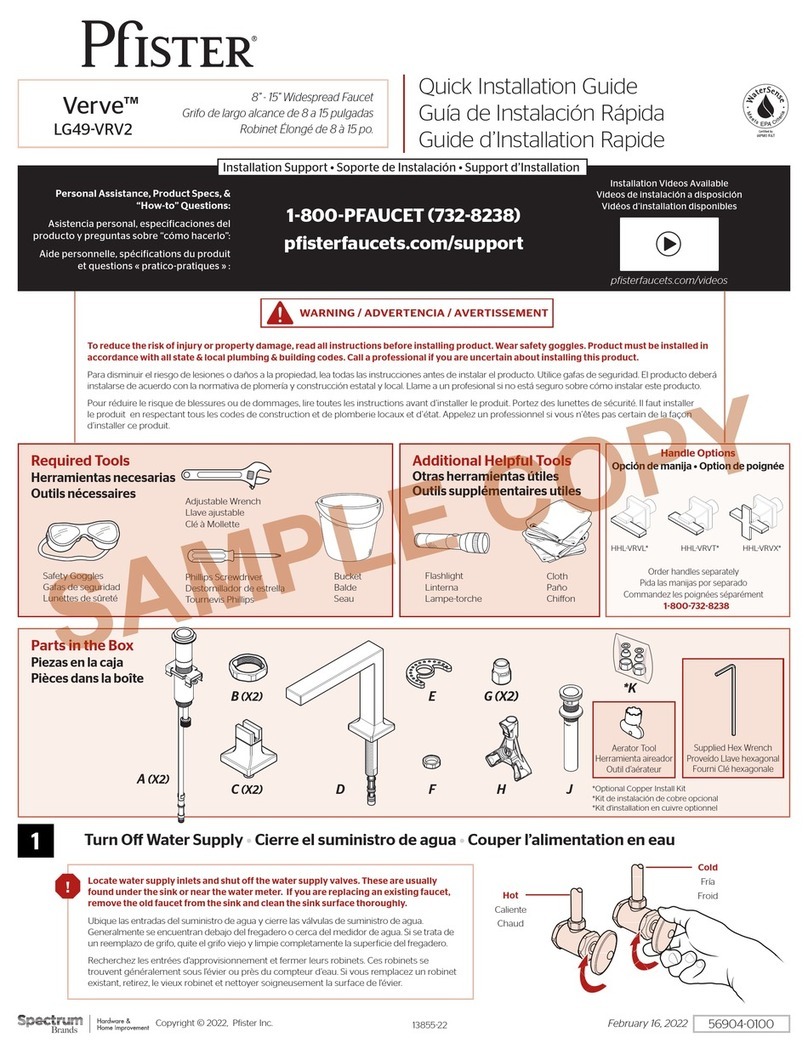 Spectrum Brands Pfister Verve LG49-VRV2 Quick installation guide Spectrum Brands Pfister Verve LG49-VRV2 Quick installation guide