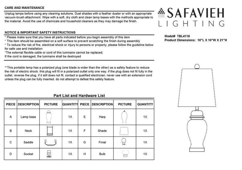 Safavieh Lighting TBL4118 quick start guide Safavieh Lighting TBL4118 quick start guide