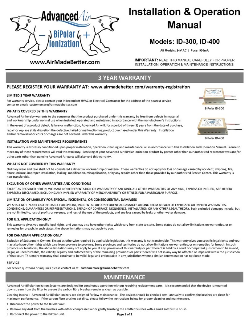 Advanced Air ID-300 Installation & operation manual