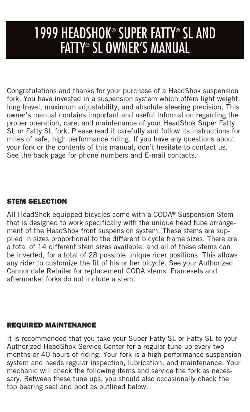 Cannondale HEADSHOK SUPER FATTY SL 1999 User manual Cannondale HEADSHOK SUPER FATTY SL 1999 User manual