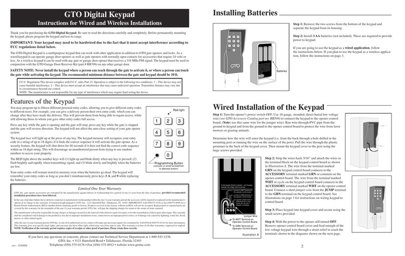 GTO Digital Keypad Instructions for installations