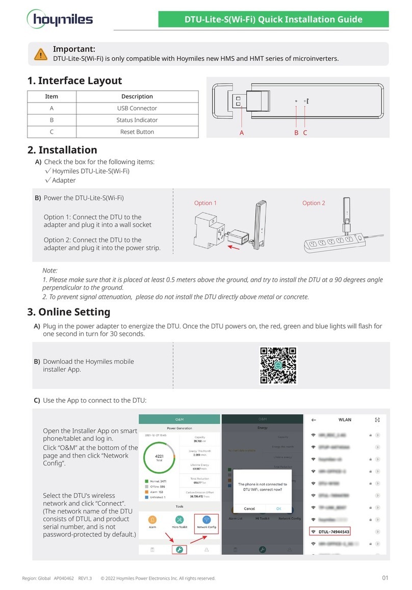 Hoymiles DTU-Lite-S(Wi-Fi) Quick installation guide Hoymiles DTU-Lite-S(Wi-Fi) Quick installation guide
