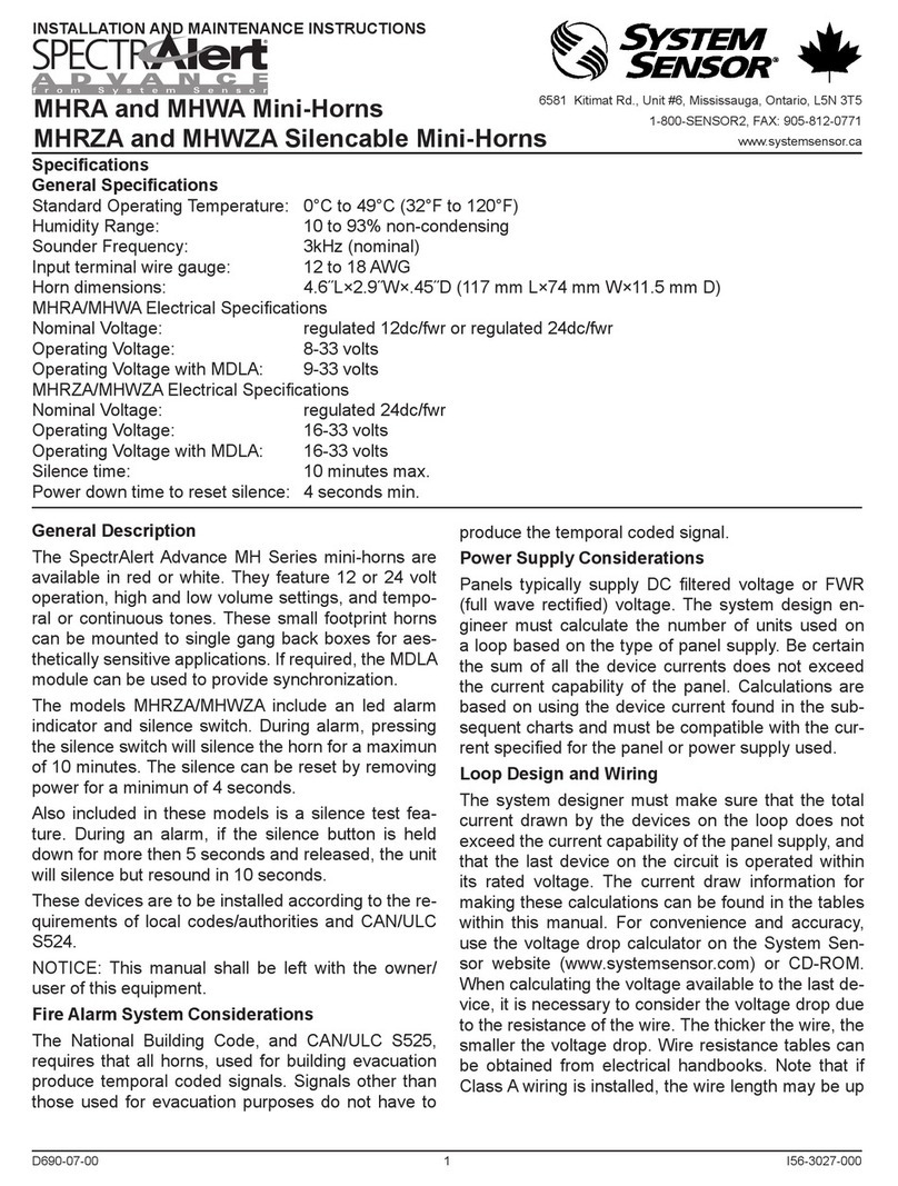 System Sensor SpectrAlert Advance MH Series User manual