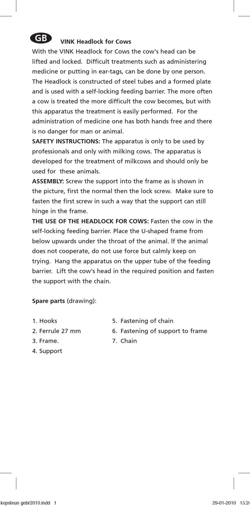 Vink Headlock for Cows instructions
