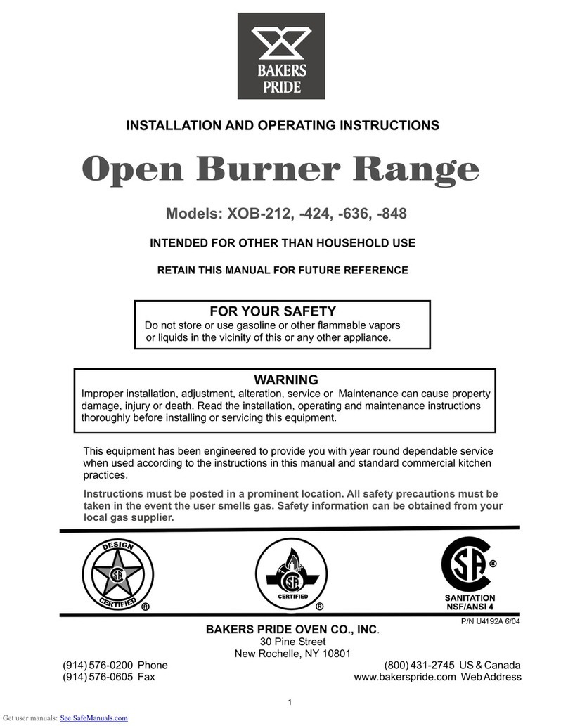 Bakers Pride XOB-212 Installation and operating instructions