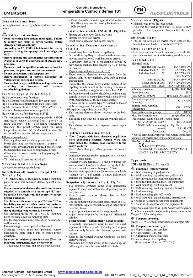 Emerson Alco Controls TS1 Series User manual