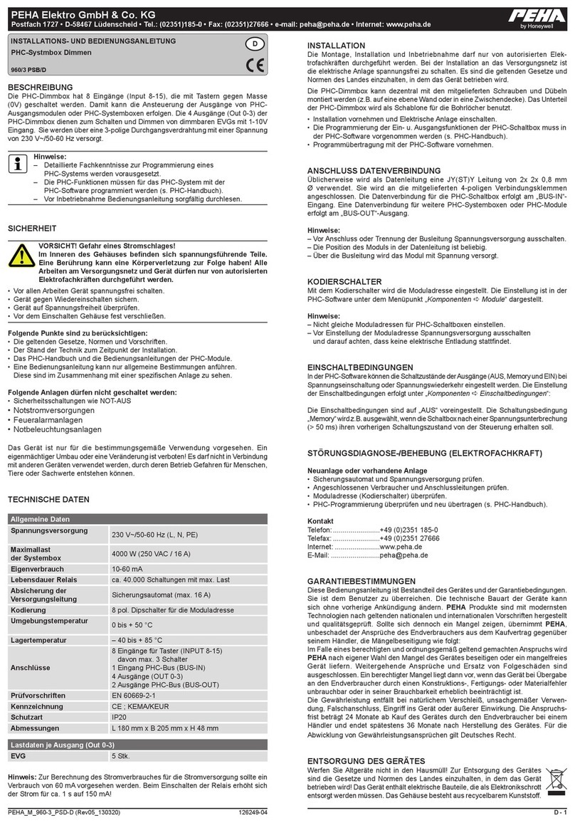 Honeywell PEHA 960/3 PSB/D Installation and operating instruction