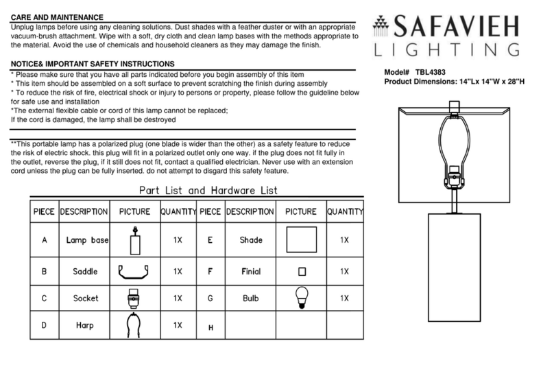Safavieh Lighting TBL4383 quick start guide