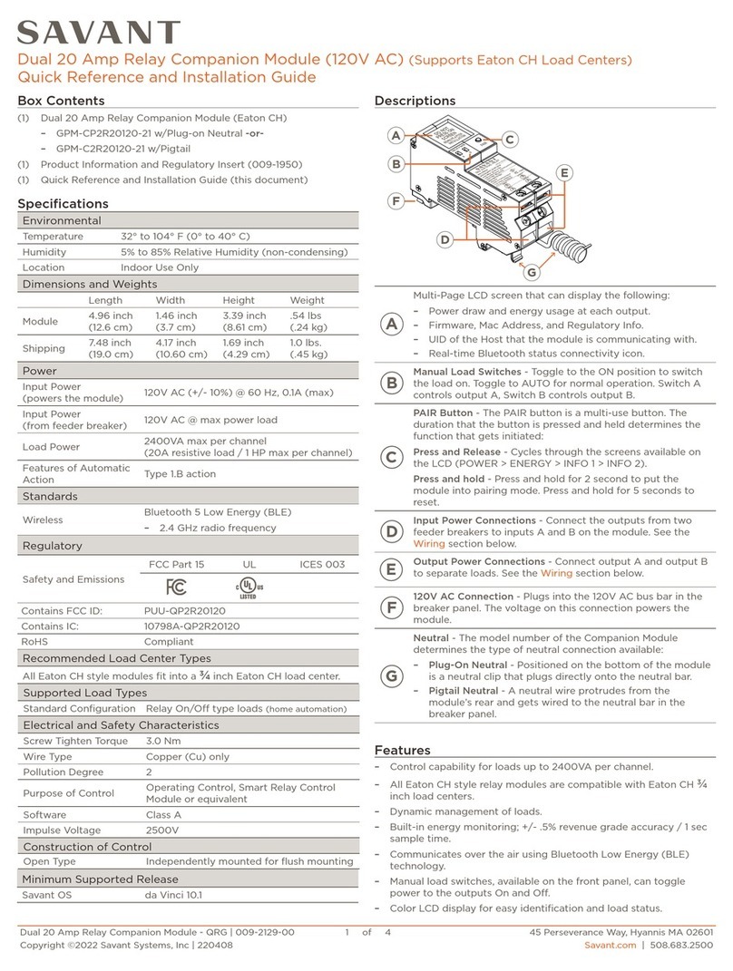 Savant GPM-CP2R20120-21 User manual Savant GPM-CP2R20120-21 User manual