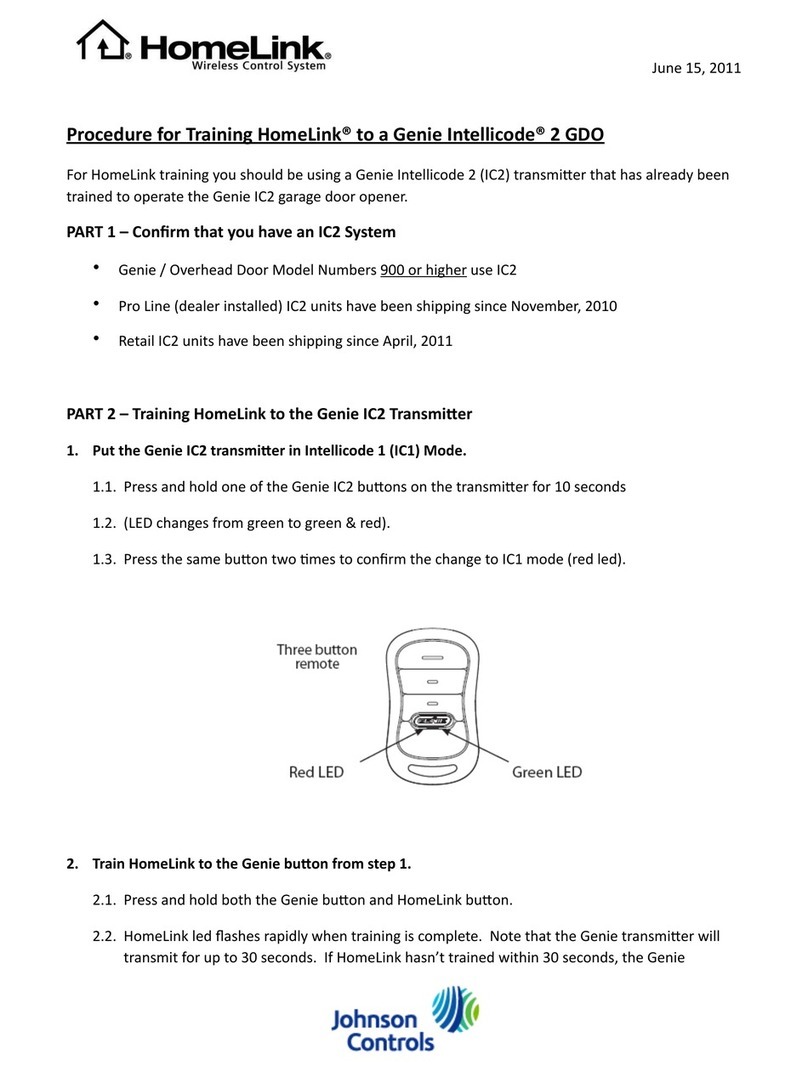 Johnson Controls HomeLink Genie Intellicode 2 GDO Reference guide