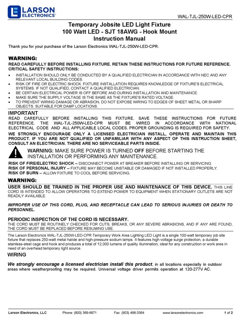 Larson Electronics WAL-TJL-250W-LED-CPR User manual