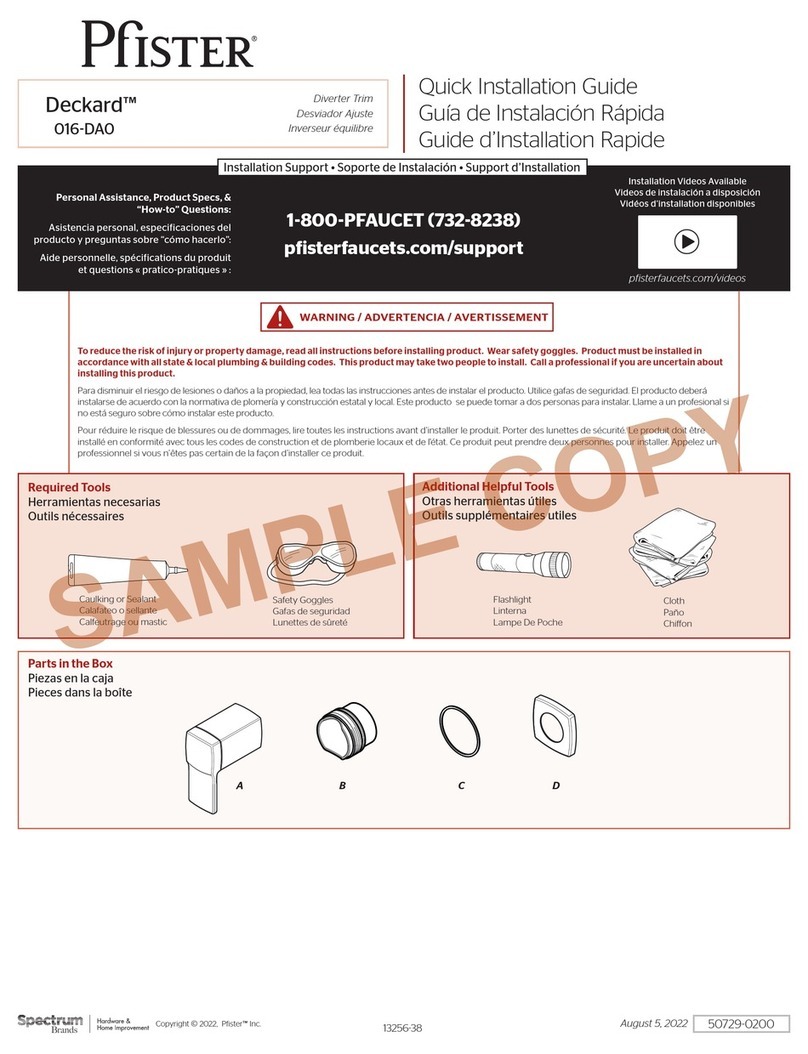 Spectrum Brands Pfister Deckard 016-DA0 Quick installation guide Spectrum Brands Pfister Deckard 016-DA0 Quick installation guide