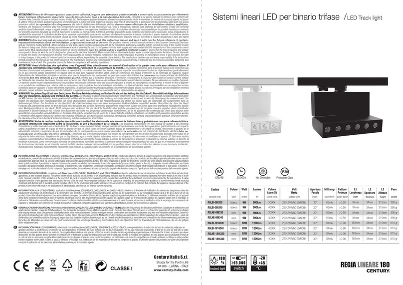 Century REGIA LINEARE 180 RGLBI-098330 quick start guide