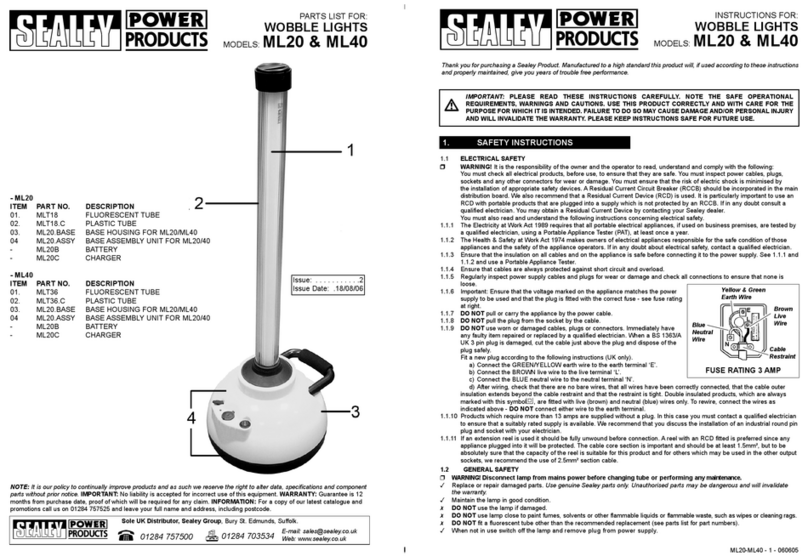 Sealey ML20 quick start guide
