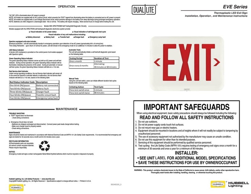 HUBBELL LIGHTING Dual-Lite EVE Series Installation, operation and maintenance instructions HUBBELL LIGHTING Dual-Lite EVE Series Installation, operation and maintenance instructions