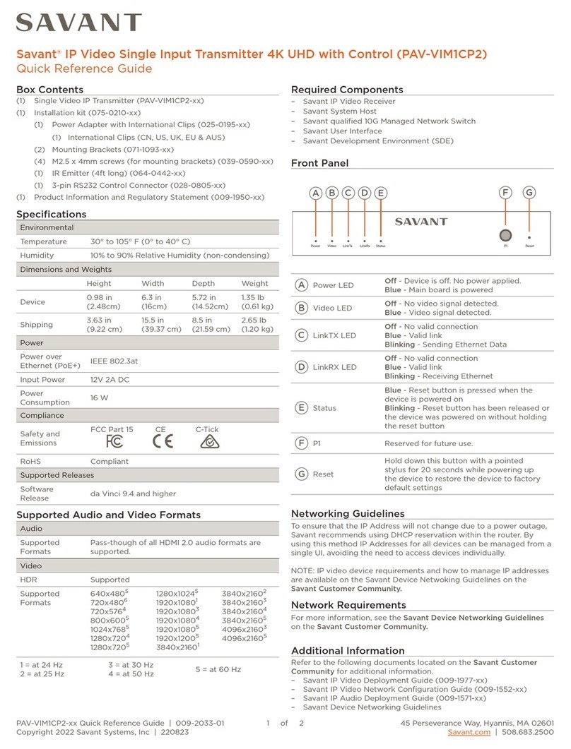 Savant PAV-VIM1CP2 Series User manual