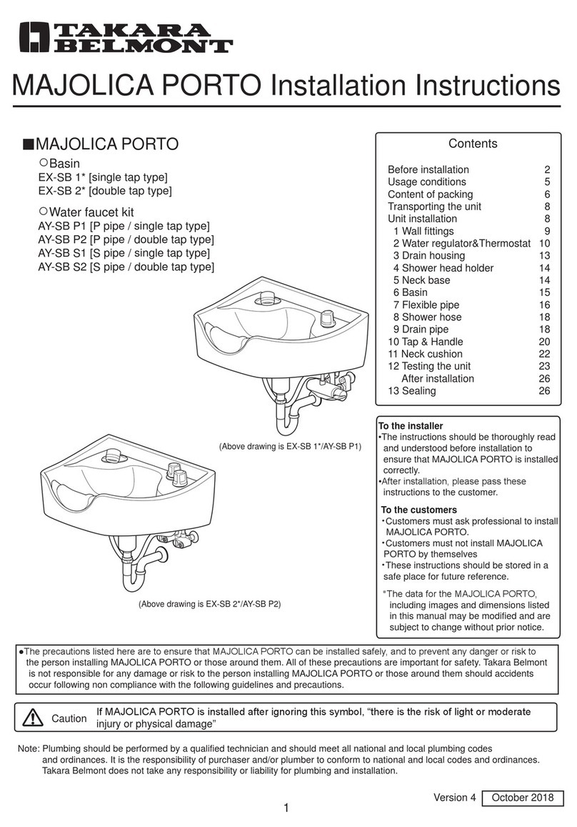 Takara Belmont MAJOLICA PORTO EX-SB 1 Series installation instructions