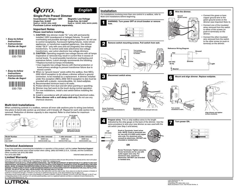 Lutron Electronics QOTO Q-600P User manual