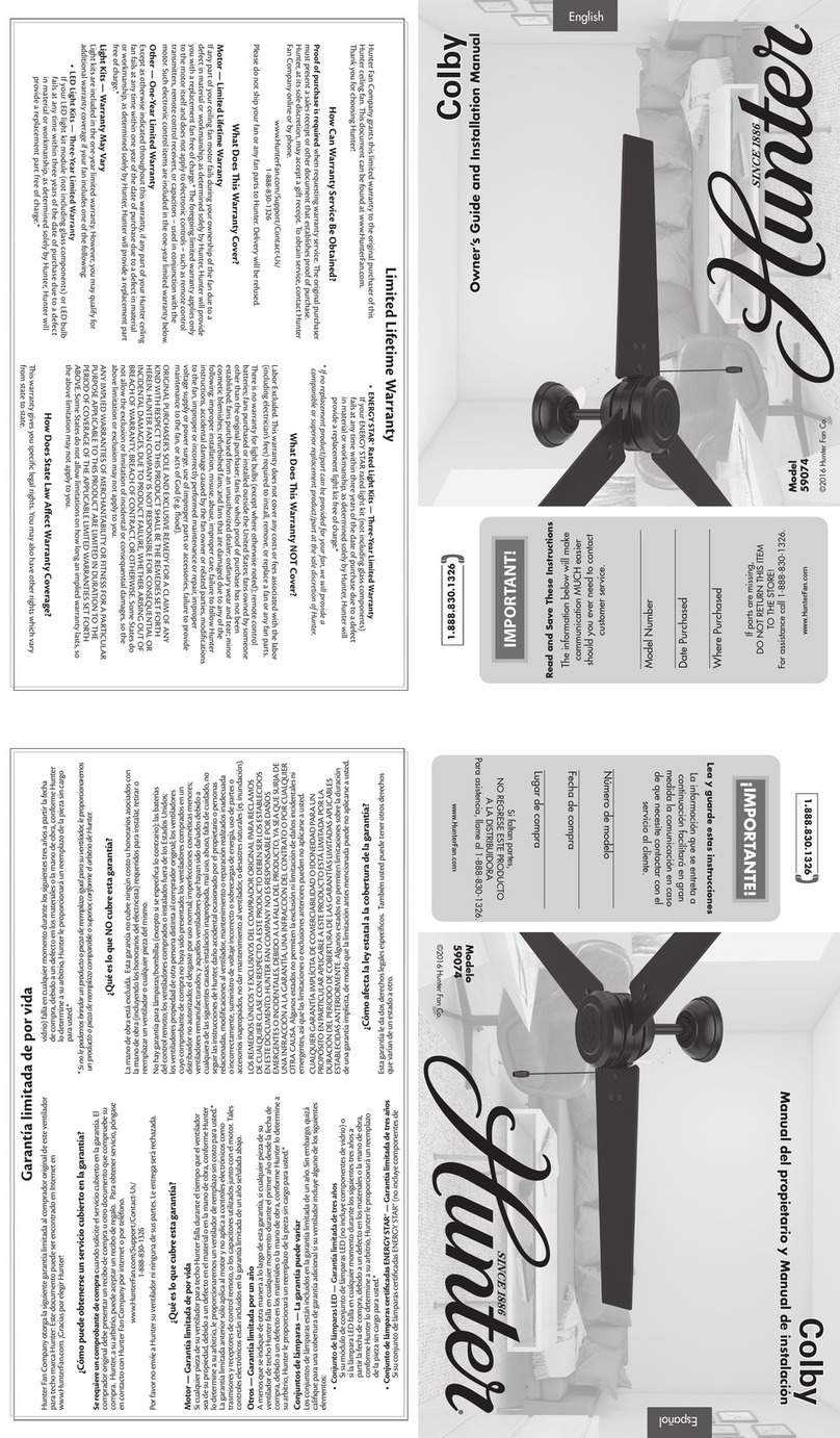 Hunter Colby 59074 Owner's guide and installation manual