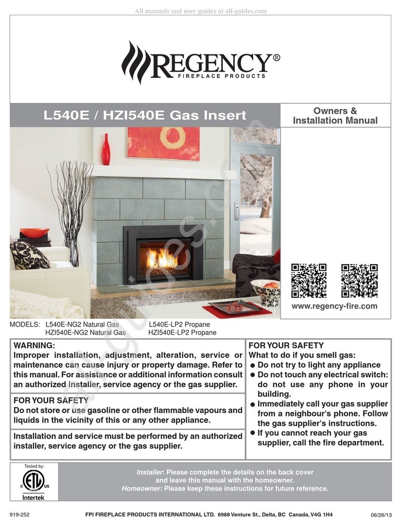 Regency Fireplace Products L540E Owners & installation manual Regency Fireplace Products L540E Owners & installation manual