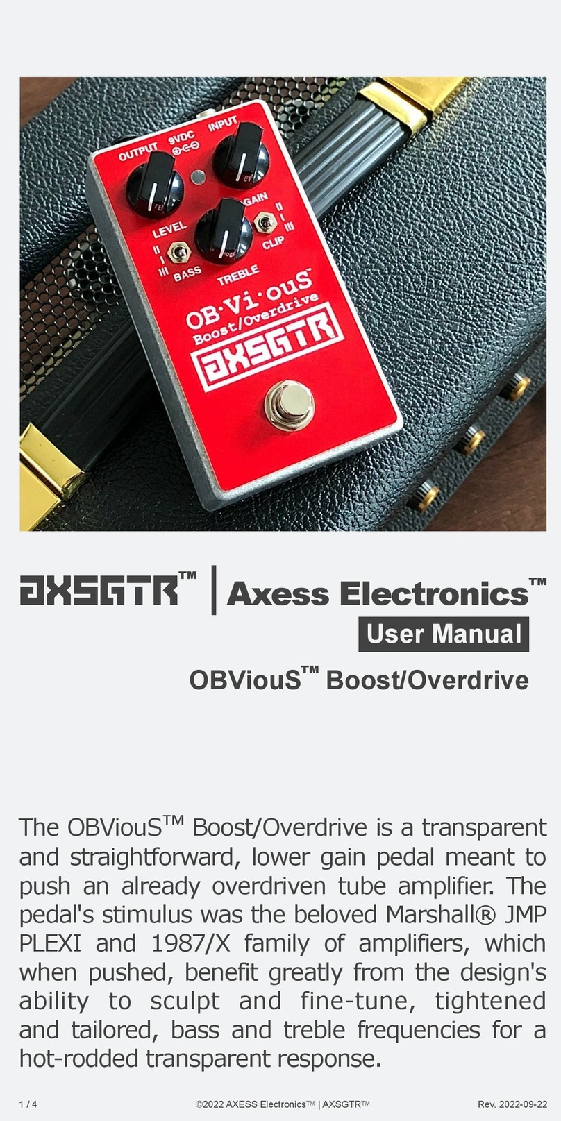 AXESS ELECTRONICS AXSGTR OBViouS Boost/Overdrive User manual