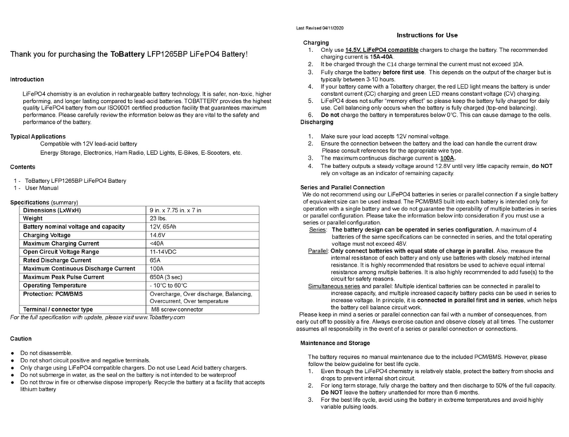 ToBattery LFP1265BP Instructions for use