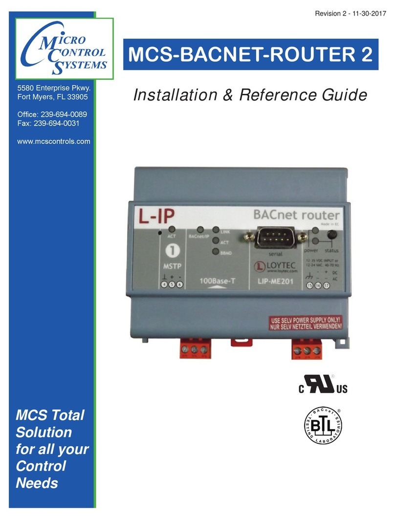 Micro control systems MCS-BACNET-ROUTER 2 Installation reference guide