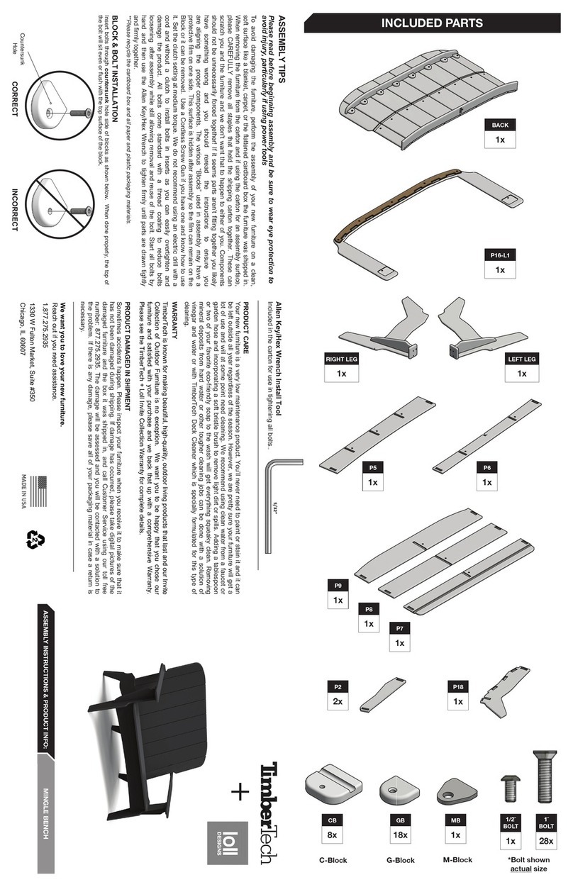 Timbertech loll DESIGNS MINGLE BENCH ASSEMBLY INSTRUCTIONS & PRODUCT INFO