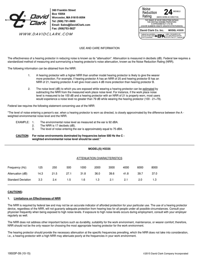 David Clark H3335 Use and Care Information