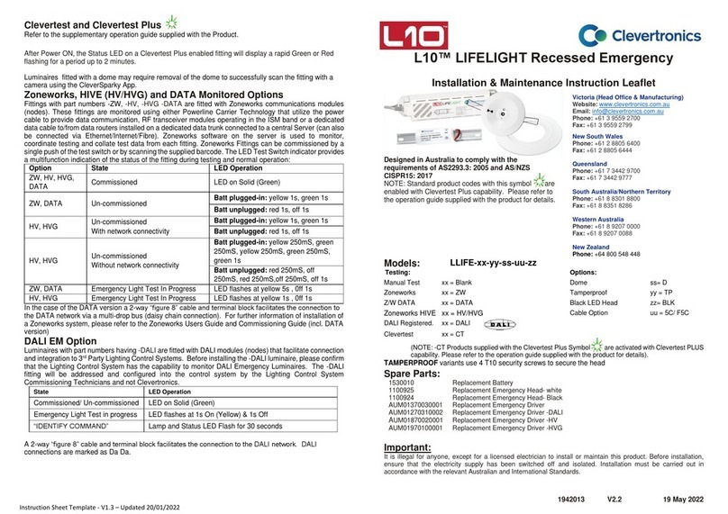 Clevertronics L10 LIFELIGHT LLIFE Series Installation and operating instructions