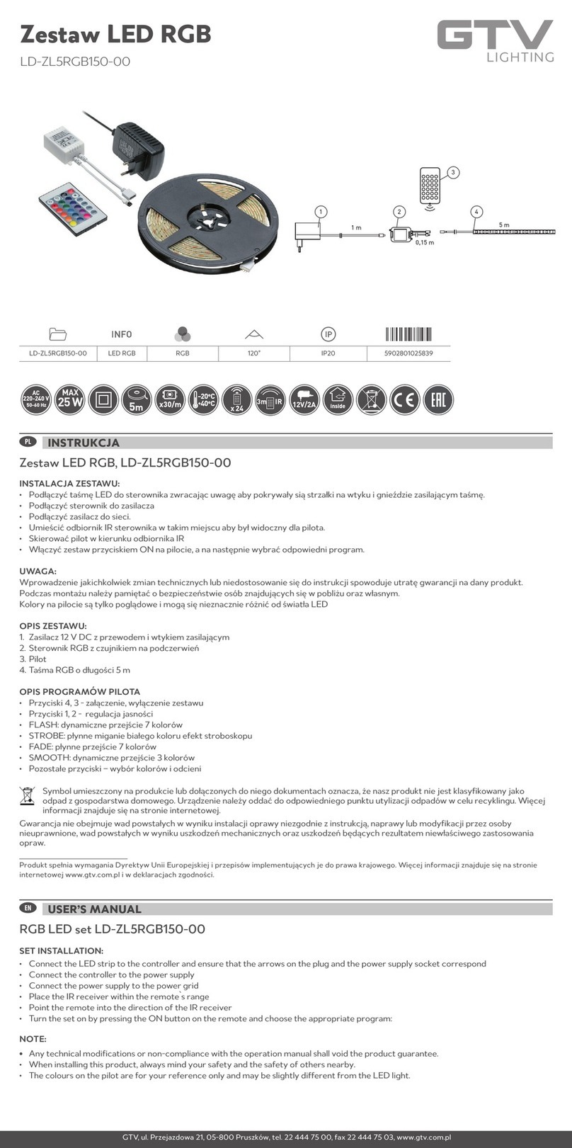 GTV LD-ZL5RGB150-00 user manual