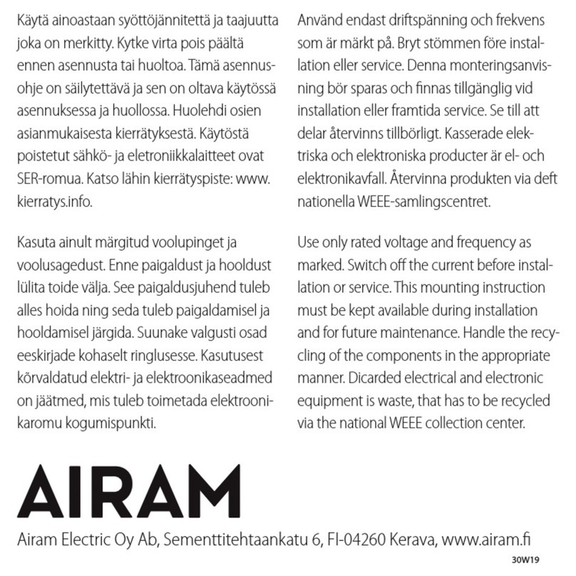 Airam 1113508 manual