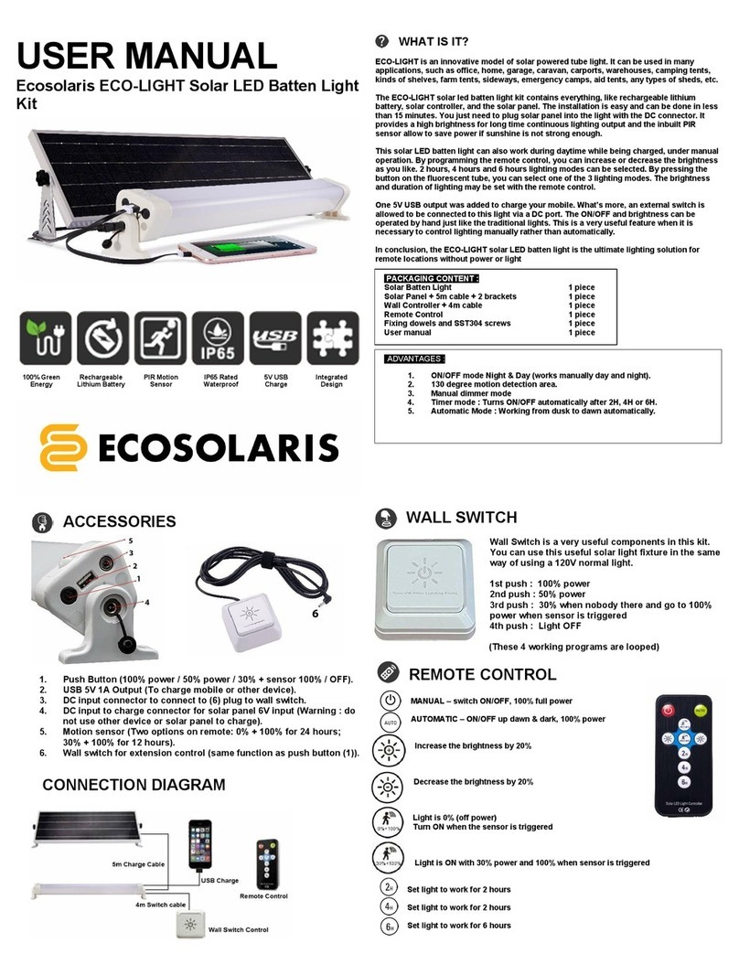 EcoSolaris ECO-LIGHT Solar LED Batten Light Kit quick start guide