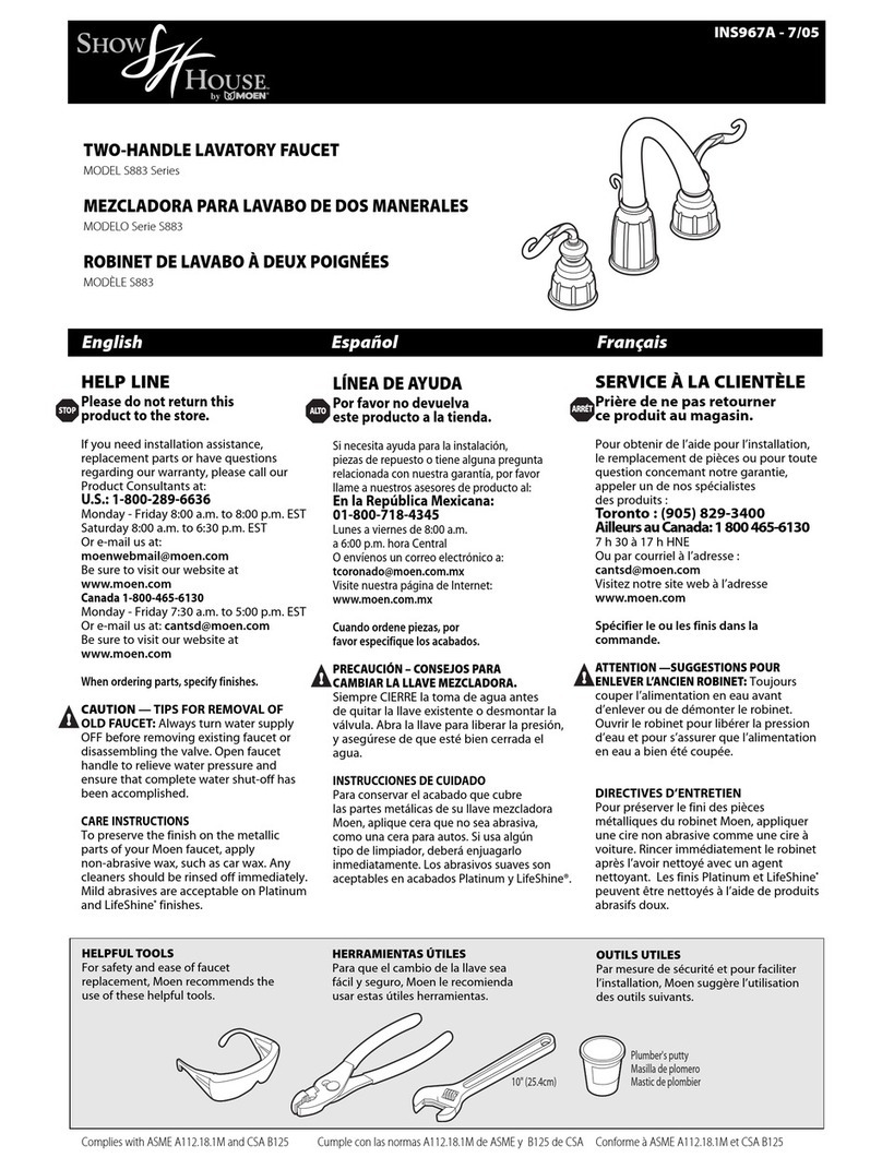 Moen Show House S883 Series quick start guide