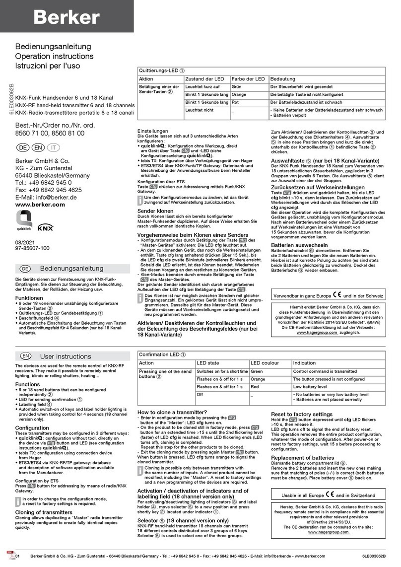Berker 85607100 Operation instructions