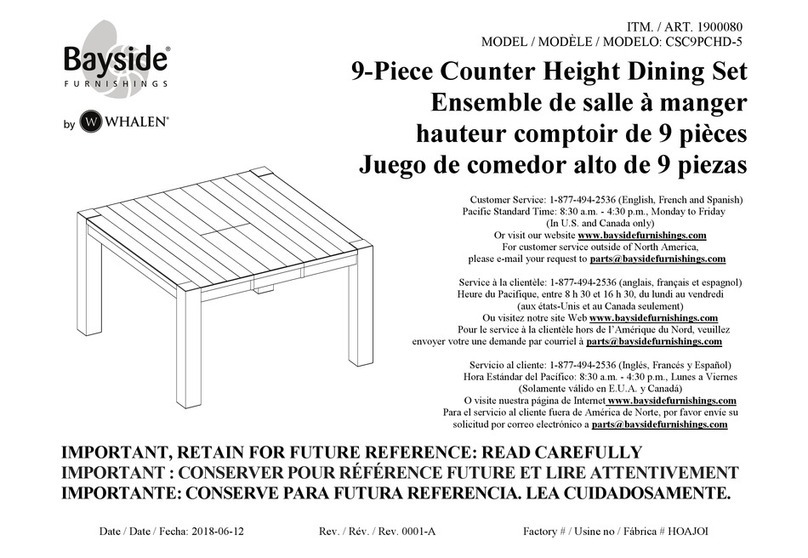 Whalen Bayside Furnishings CSC9PCHD-5 quick start guide