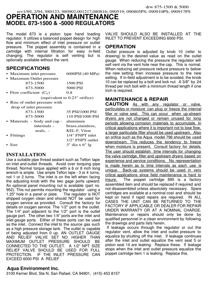 Aqua Environment Inc 873-1500 Operation and maintenance instruction Aqua Environment Inc 873-1500 Operation and maintenance instruction