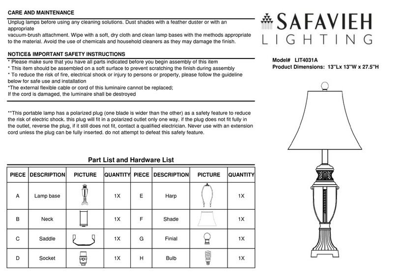 Safavieh Lighting SABRINA LIT4031A User manual Safavieh Lighting SABRINA LIT4031A User manual