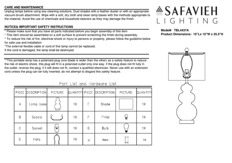 Safavieh Lighting DEMENA TBL4437A manual Safavieh Lighting DEMENA TBL4437A manual