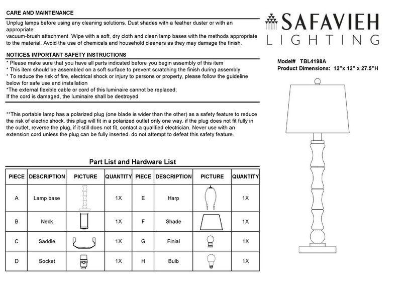 Safavieh Lighting LUKAS TBL4198A User manual Safavieh Lighting LUKAS TBL4198A User manual